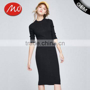 2017 womens beautiful fashion half sleeve long fitted knitted sweater dress with high quality