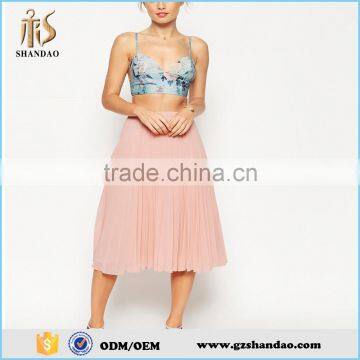 2016 guangzhou shandao summer new arrival fashion plain women fashion long pleated skirt