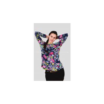 women\\\\\\\\\\\\\\\'s elegant charming colorful base T-shirt/ sweater with printed flowers