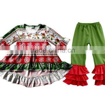 AK-701 Yiwu BOYA 100% cotton wholesale baby girl Christmas outfit Christmas tree and deer patterns clothing baby girl clothes