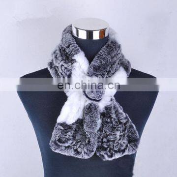 Newest style knit rex rabbit ladies fur scarf with fur flower