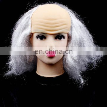 Old Man Headpiece Hair Bald White party wig