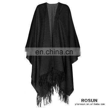 Spring Classical black Fringe wool poncho