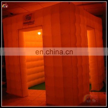 White Cube Portable Inflatable Photo Booth With Colorful LED Tube Lights Inside From Photo Booth Enclosure