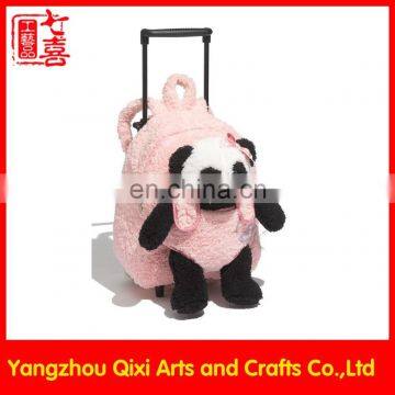 Soft panda plush toy cute pink wheeled kids school trolley bag