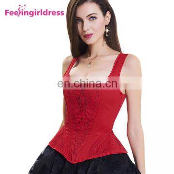 Plus Size Sexy Solid Red 10 Plastic Bones Overbust Punishment Corset