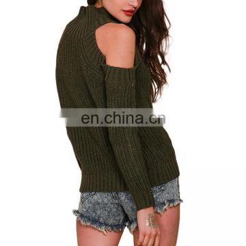 Custom Winter Women High Neck Bare Shoulder Jumpers Knitted Cashmere Sweater