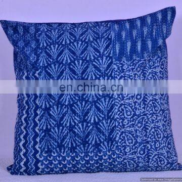 Indigo Blue Kantha Cushion Cover Kantha Throw Indian Cotton Handmade Pillow Cover Ethnic Art Decorative 24 X 24