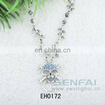 silver plating blue crystal skull eyeglass holder necklace