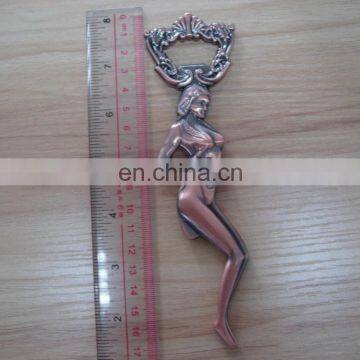 Promotional 3D antique copper sexy bikini lady metal bottle opener