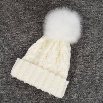 Joy Fashion Hat Supplier Factory OEM Custom Faux Fur Pompom Cable Knitted Beanie