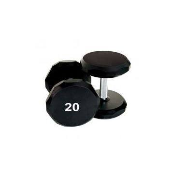 China best selling 20KG Black Rubber Hex Dumbbell