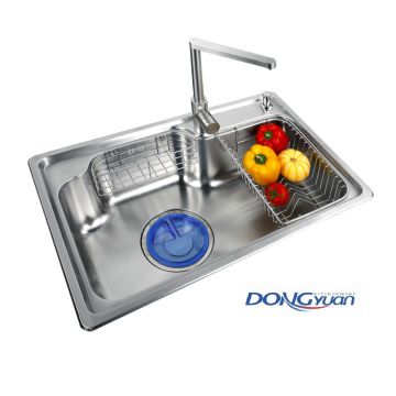 Guangdong Dongyuan Kitchenware 750×480×210mmmm POSCO SUS304 Stainless Steel Big Single Bowl Drop-in Drawn Kitchen Sink with Overflow(DY-576)