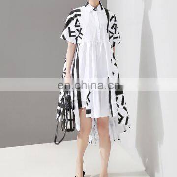 TWOTWINSTYLE Women Back Long Pattern Printed Big Size Shirt Dress New Lapel Short Sleeve Loose Fit Fashion photo-4