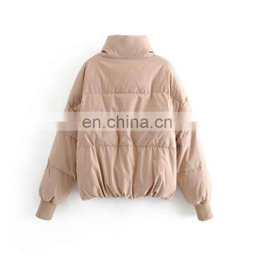 Classic Korea Stylish Cotton Padded With Zip Pockets Women's Zip up Rib Cuff Winter Puffer Jackets Coats photo-6