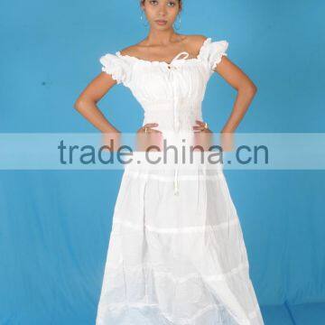COTTON PEASANT SUN LONG MAXI BOHO HIPPIE GYPSY CASUAL Beach DRESS S M L