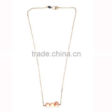 Simple gold long chain necklace designs with pearls for ladies