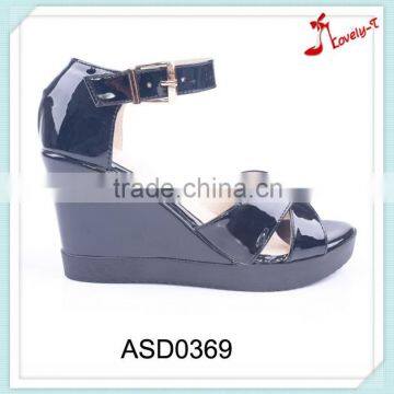 2016 new style high heel platform wedge stylish woman sandals cheap with shiny upper
