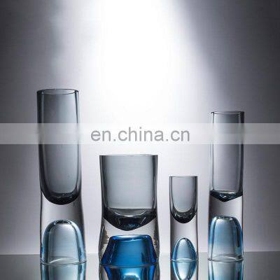 Modern Simple Glass Transparent Vase Blue Crystal Flower Vase For Home Decoration