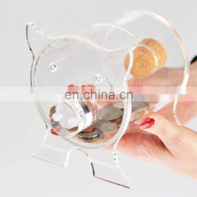 Customized Clear Acrylic Child Pig Shape Piggy Bank With Cork Stopper for Kids photo-4