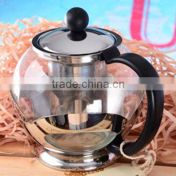 round teapot with stainless steel infuser PP plastic lid and handle