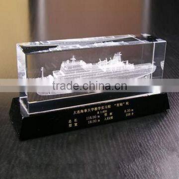 3d laser engraving ship inside crystal block ship themed souvenirs crystal ship