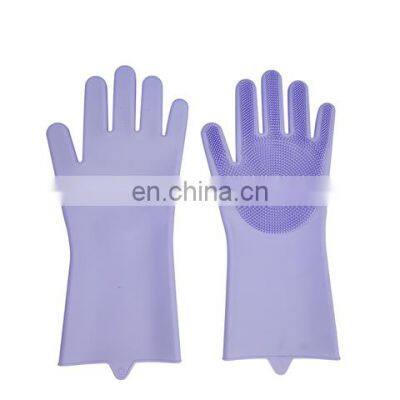 Reusable Silicone Dishwashing Gloves, Pair of Rubber Scrubbing Gloves for Dishes, Wash Cleaning Gloves with Sponge Scrubbers