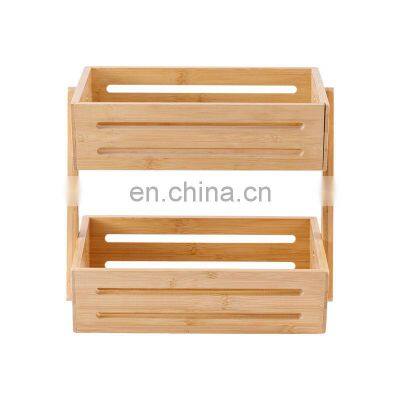 Hot Sale Eco Friendly Multi-functional 2-Tier Premium Kitchen Bamboo Storage Holder