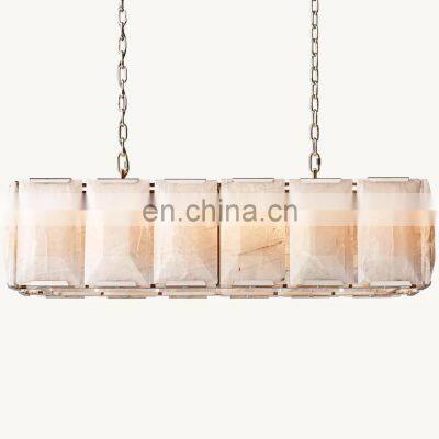 Hengzhi Customize Indoor Decor Villa Dining Room Calcite Pendant Light HARLOW CRYSTAL RECTANGULAR CHANDELIER