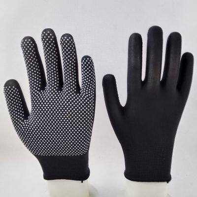 black polyester thread knitted PVC dot palm coated anti-slip safety work gloves