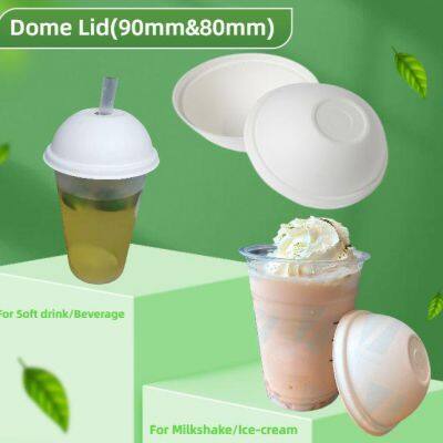 80mm Bagasse Disposable Dome Lid With Straw Hole photo-2
