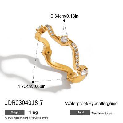 Stainless Steel Gold Plated Adjustable Zircon Open Ring Geometric Statement Ring for Women Jewelry photo-3