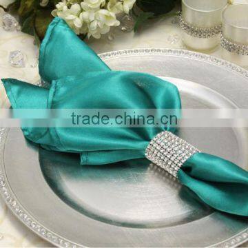 Hot sale, Polyester satin napkin with ring for wedding, jade color