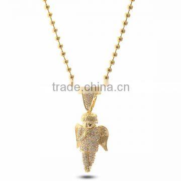 2015 iced out hip hop jewelry real 18k gold plated bling cz angle necklace