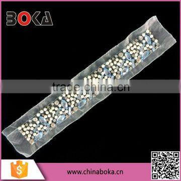 BOKA Mixed Rhinestones and Beads and Sequins and Pearls Waist Mesh Applique