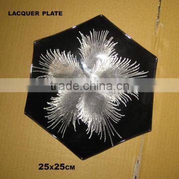 Beautiful hexagon lacquered plate with mother of pearl inlay