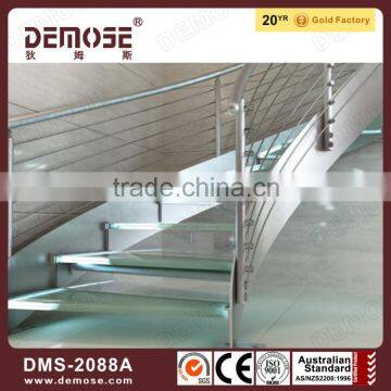 Elegant Glass Step Stainless Steel Handrail and Baluster Stairs photo-2