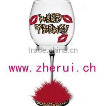 FASHION UNIQUE DESIGN STEM WINE GLASS GLASS WITH DECAL