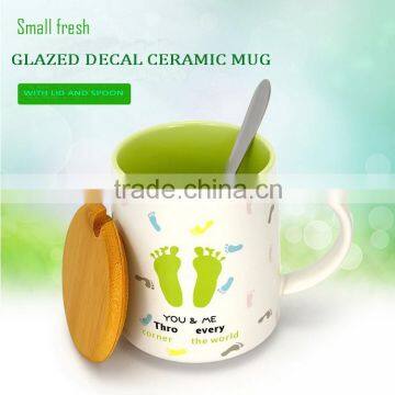 Wholesale promotion custom coffee ceramic mug with lid and spoon