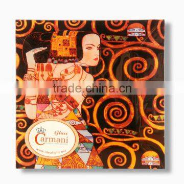 CARMANI Glass Plate 30x30cm "The Waiting" design Gustav Klimt
