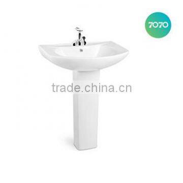 Cheap Chaozhou factory white colour single hole fixed to wall with back two piece ceramic pedestal basin z321