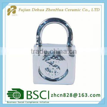 Lock Shape Decoration Electroplating Ceramic Piggy Bank