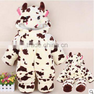 cute baby thickening plush clothes with hat/cute baby cow shape clothes