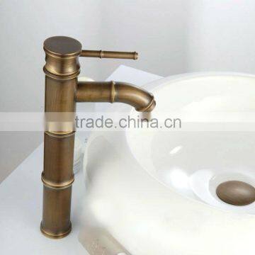 Antique Brass Finish Bathroom Sink Faucet - Bamboo Shape Design QH5112