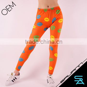 Women's Plus Size Lips Printed Fluorescent Color Dancing Wear Leggings