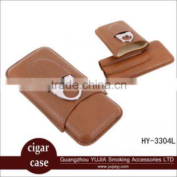 Portable Multi-function leather cigar case with cigar cutter