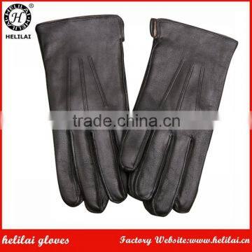 Classic Men 's Outside Stitching Three Points Black Sheep Leather Fashion Dress Gloves