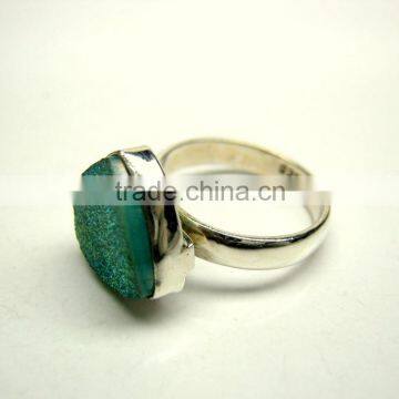 Coated Golden Dream Green Druzy Trillion Sterling Silver Jewelry, 925 Solid Sterling Silver Gemstone Ring,Designer Druzy Jewelry photo-2