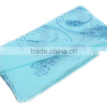 Light Blue Color Flower Printing Malaysia Batik Scarf photo-3
