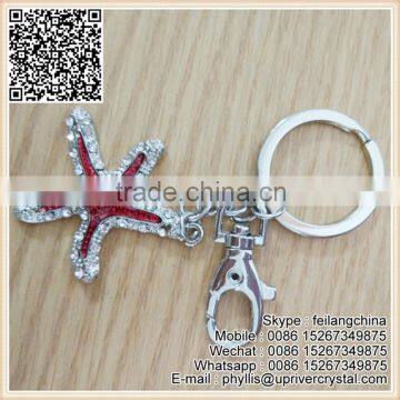 Custom Metal Keychains Red Starfish Sheaped Key Chain Key Ring